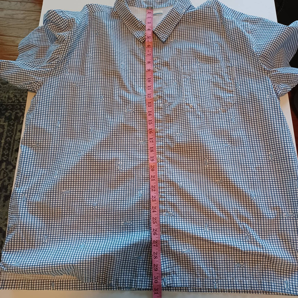 Columbia Men's Size XXL 2X PFG Short Sleeve Cotton Blue Check and Fish Pattern - Picture 9 of 9